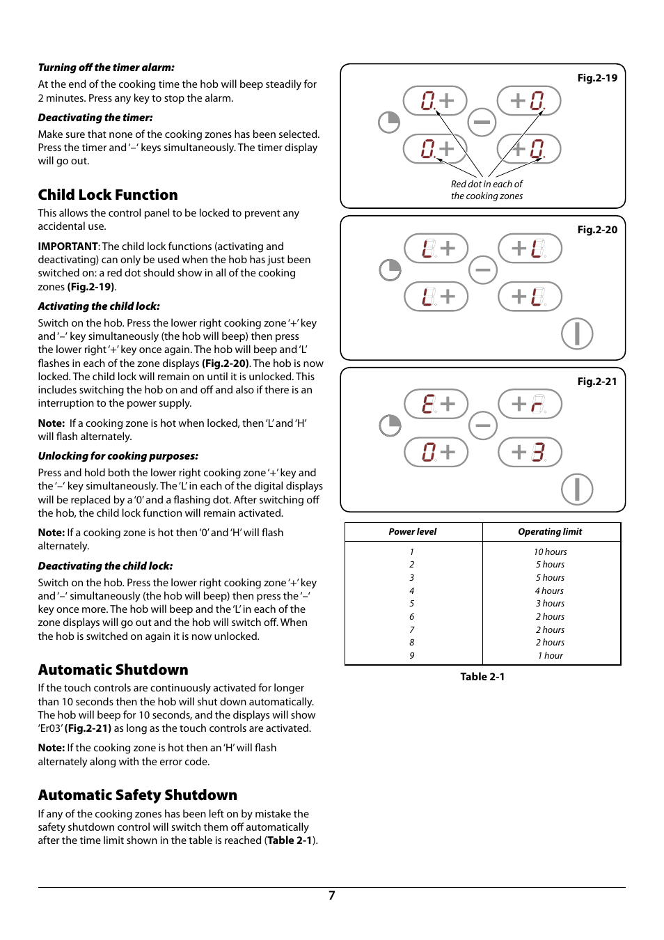 Child lock function, Automatic shutdown, Automatic safety shutdown | Rangemaster RC60 User Manual | Page 9 / 20