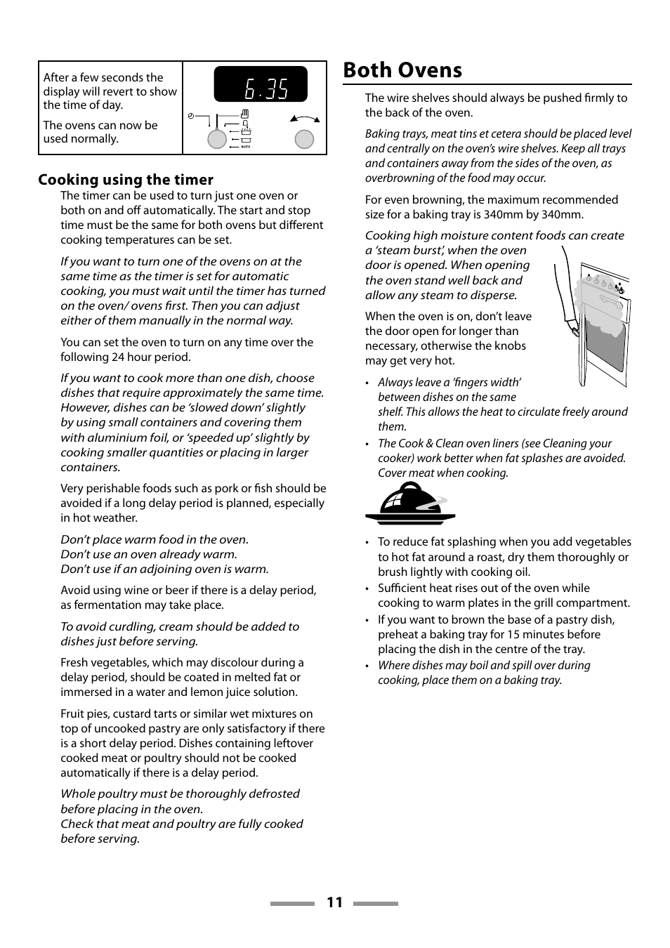 Both ovens, Cooking using the timer | Rangemaster 110 DUAL FUEL U109600-02 User Manual | Page 11 / 40