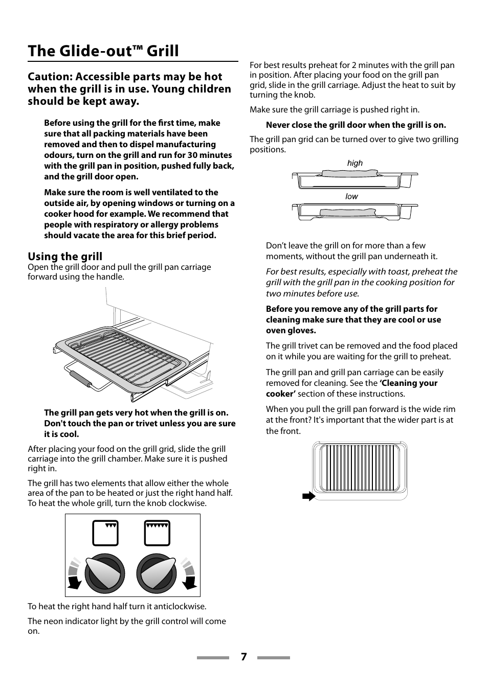 The glide-out™ grill, Using the grill | Rangemaster 110 DUAL FUEL U109600-02 User Manual | Page 7 / 40