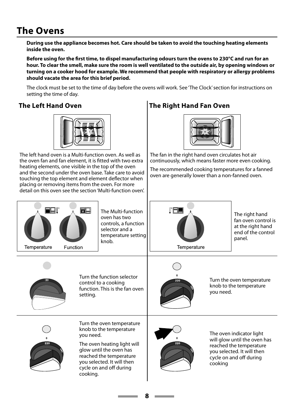 The ovens, The left hand oven the right hand fan oven | Rangemaster 110 DUAL FUEL U109600-02 User Manual | Page 8 / 40