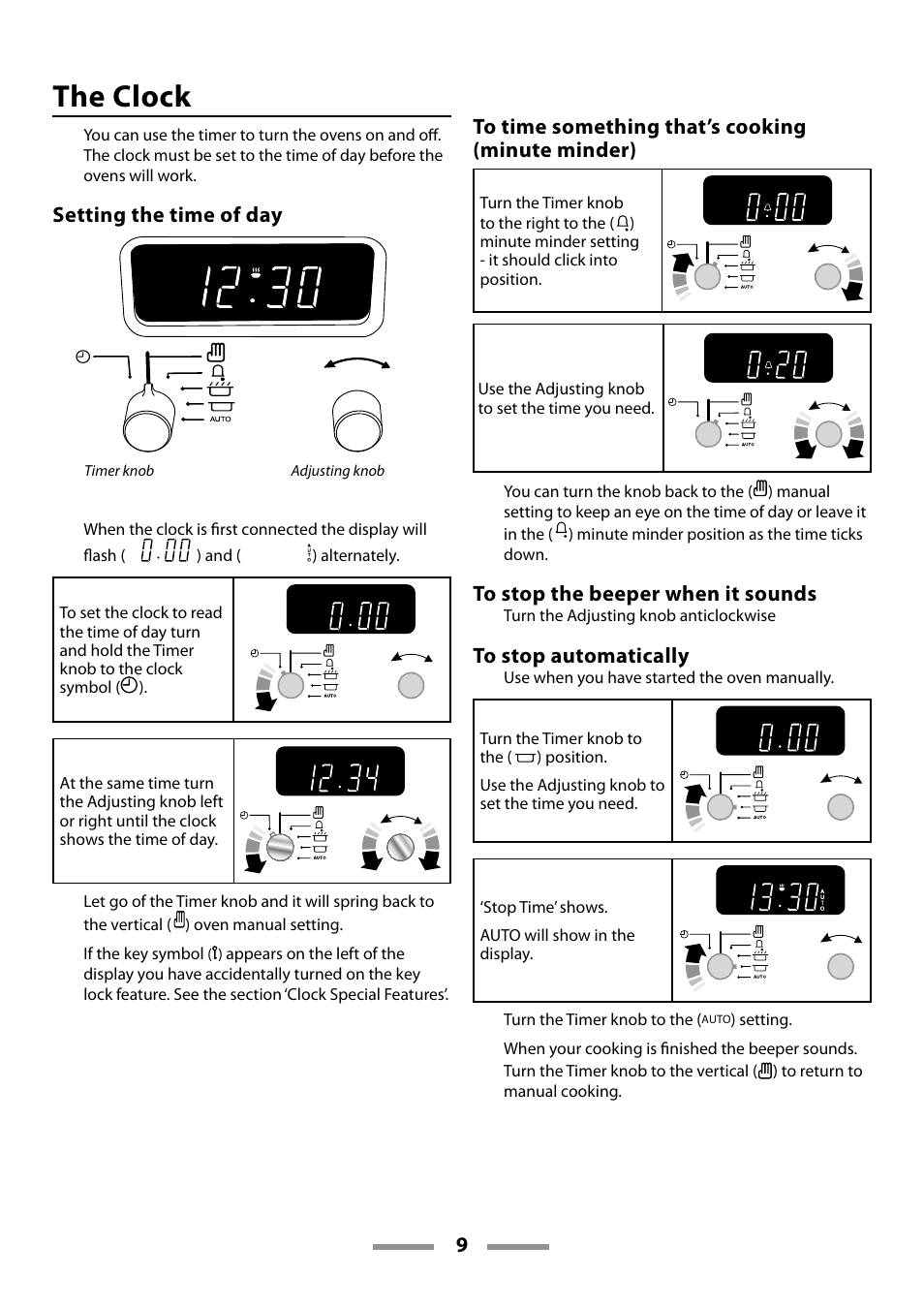 The clock, Setting the time of day | Rangemaster 110 DUAL FUEL U109600-02 User Manual | Page 9 / 40