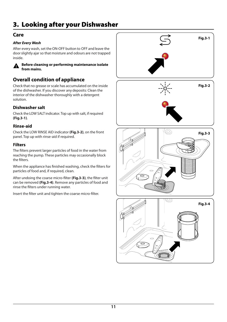 Looking after your dishwasher, Care, Overall condition of appliance | Rangemaster RDW6015FI User Manual | Page 13 / 24