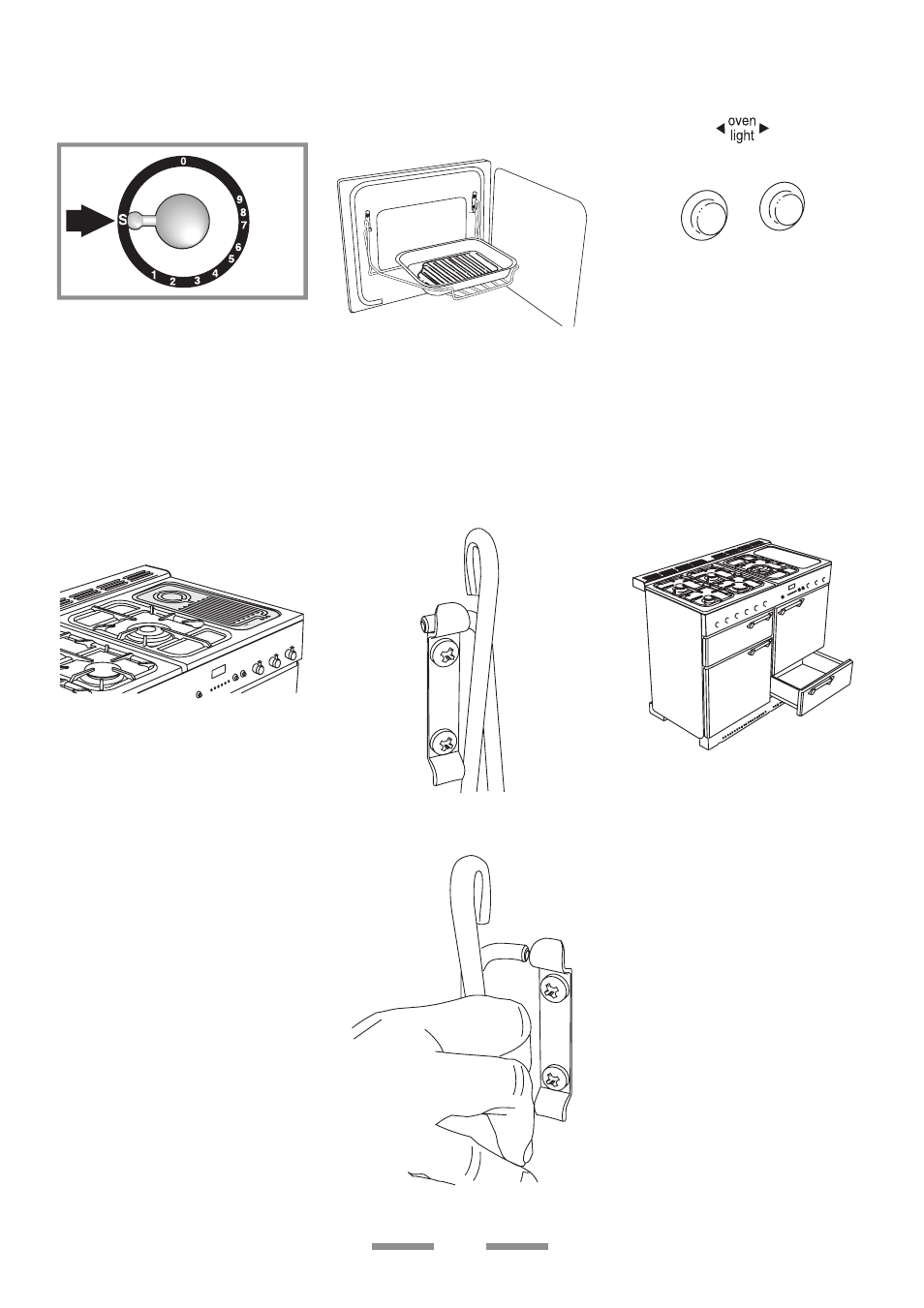 Oven light, Slow cooking, Warmer | Storage, Handyrack | Rangemaster Classic 110 User Manual | Page 7 / 32