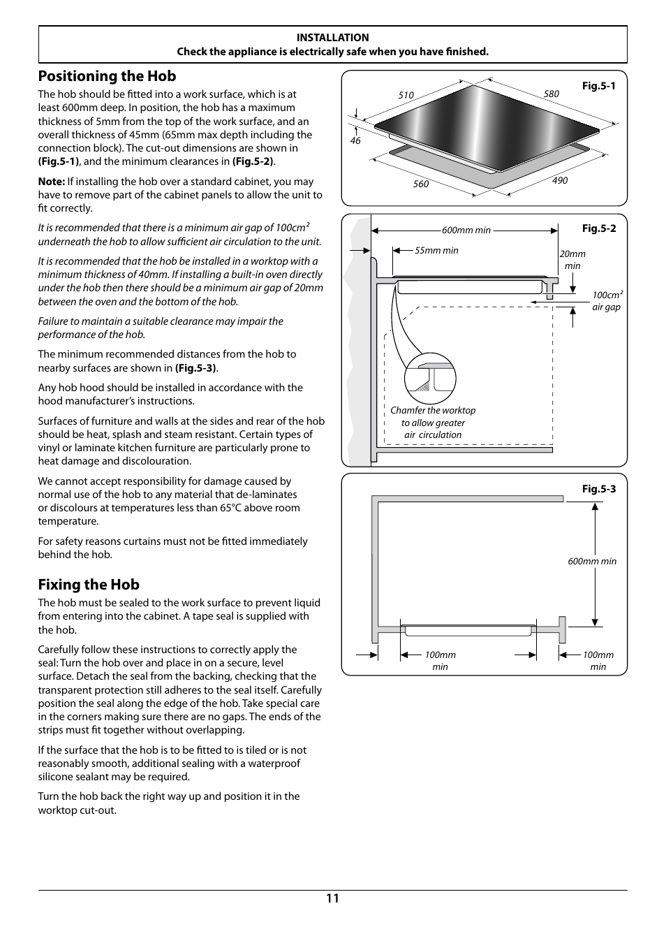 Positioning the hob, Fixing the hob | Rangemaster RI60 User Manual | Page 13 / 20