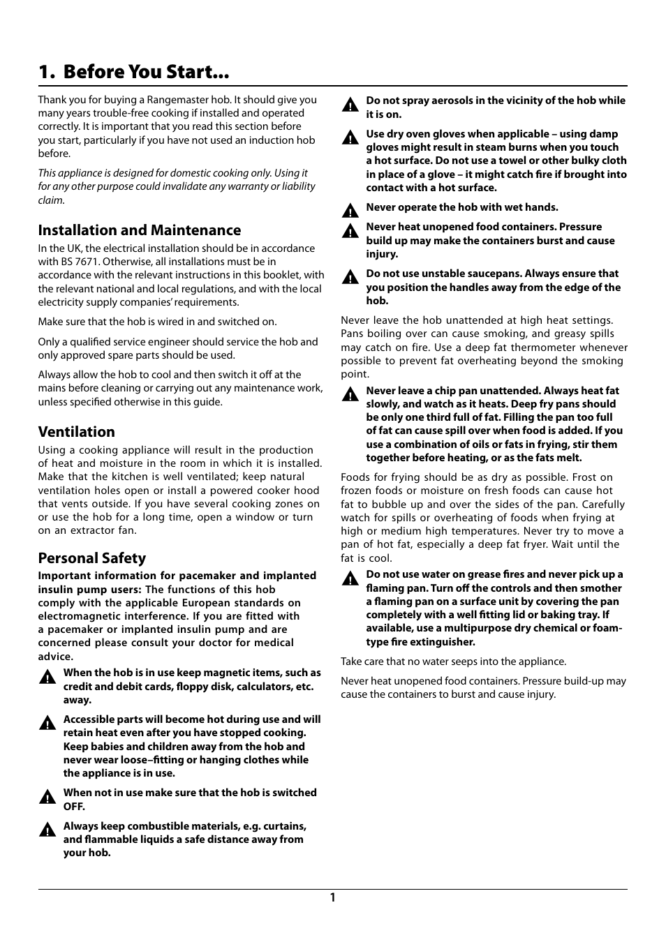 Before you start | Rangemaster RI60 User Manual | Page 3 / 20