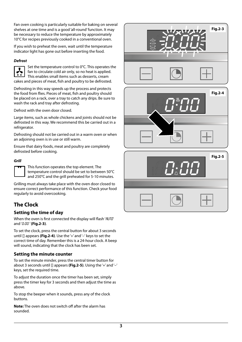 The clock, Setting the time of day, Setting the minute counter | Fig.2-3, Fig.2-4 fig.2-5 | Rangemaster R604 User Manual | Page 5 / 20