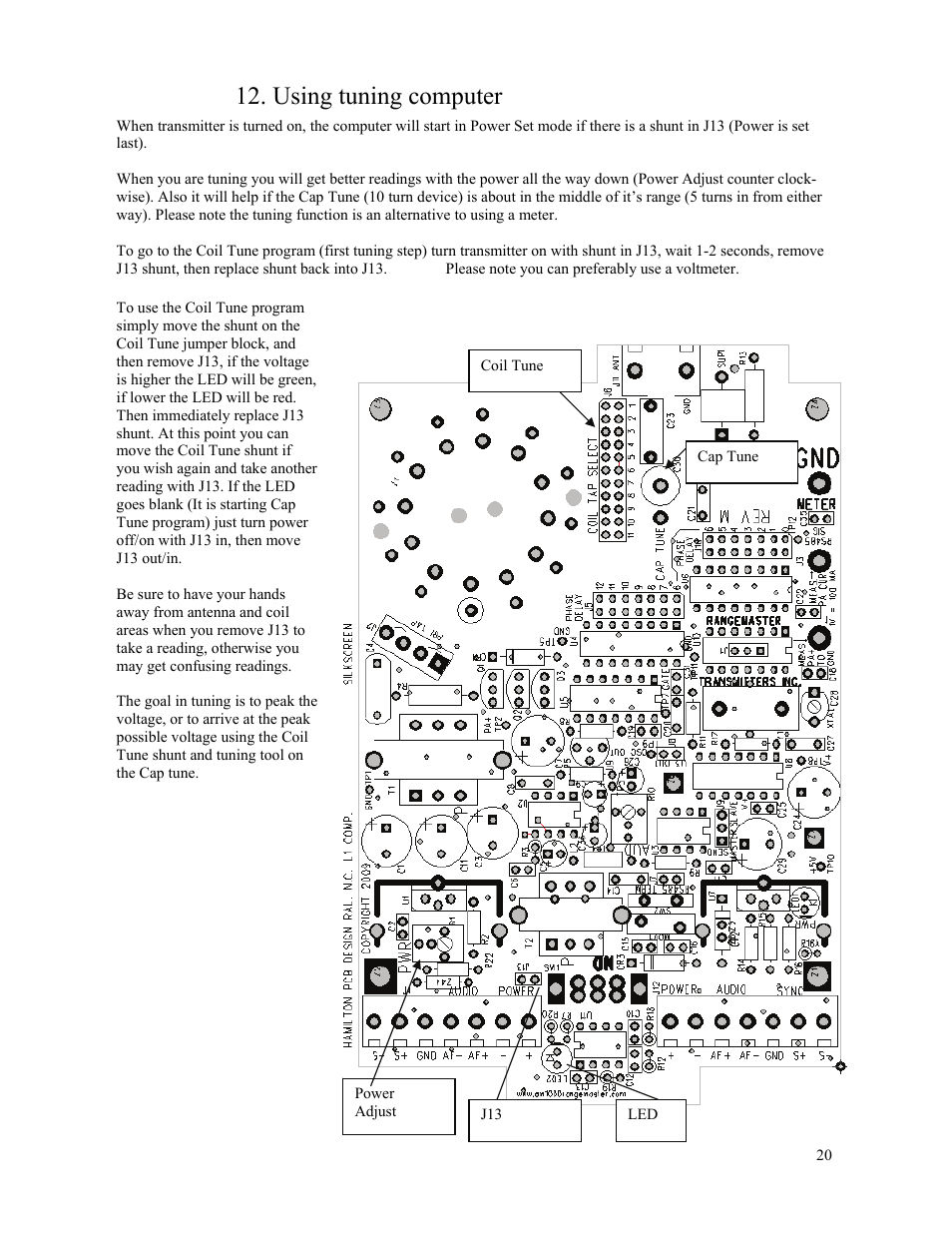 Using tuning computer | Rangemaster HAMILTON AM1000 User Manual | Page 20 / 22