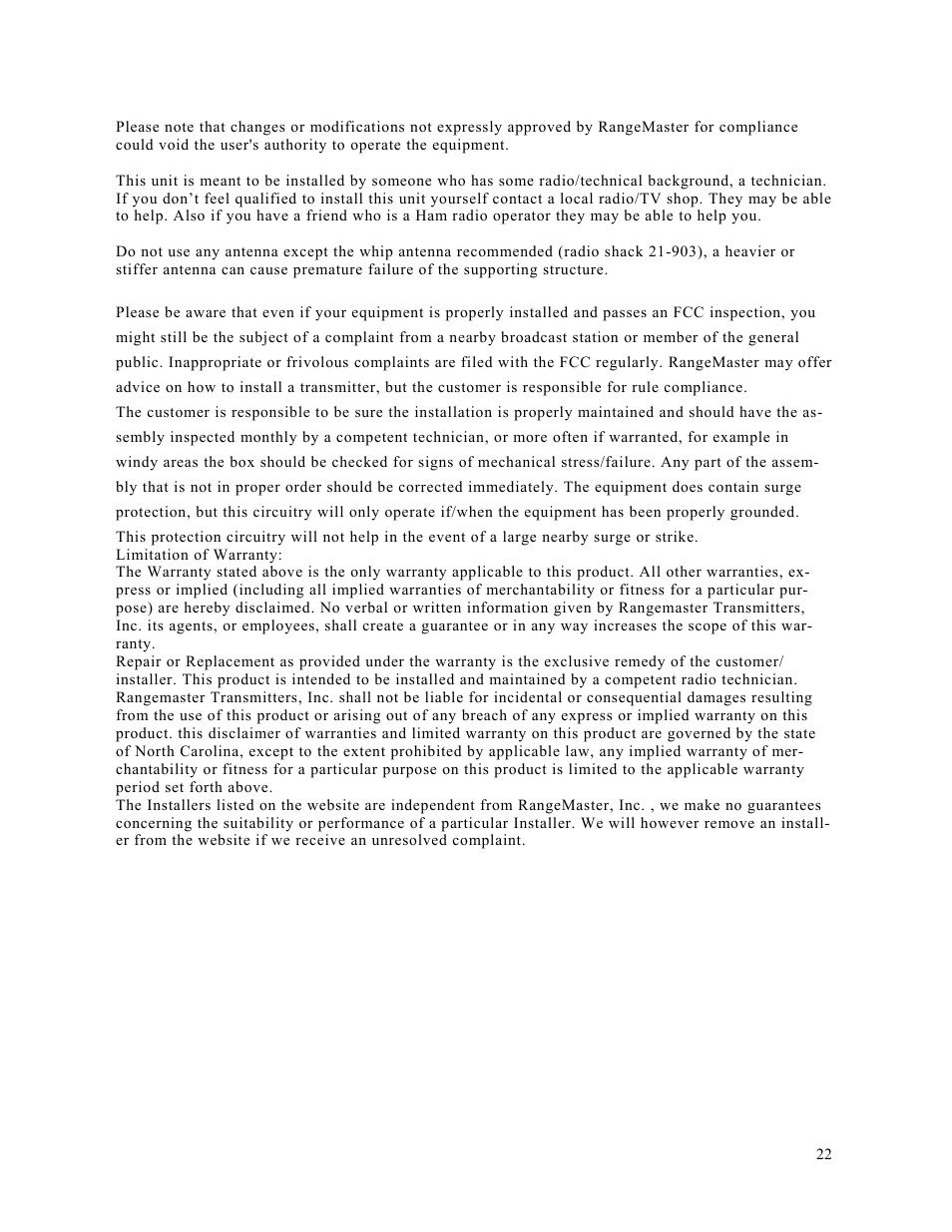 Rangemaster HAMILTON AM1000 User Manual | Page 22 / 22