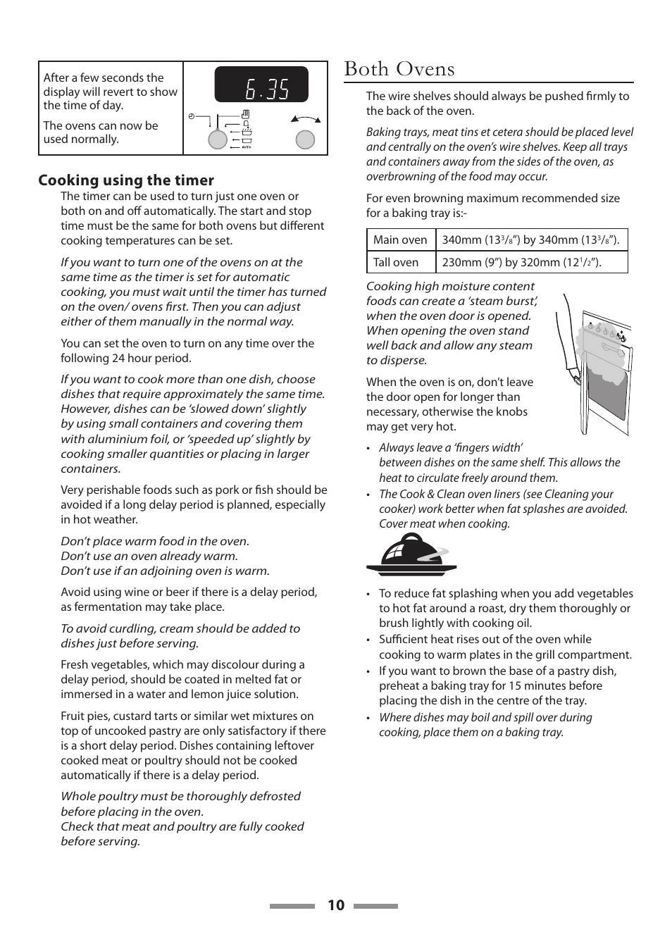 Both ovens, Cooking using the timer | Rangemaster 90 CERAMIC U109650-02 User Manual | Page 10 / 36