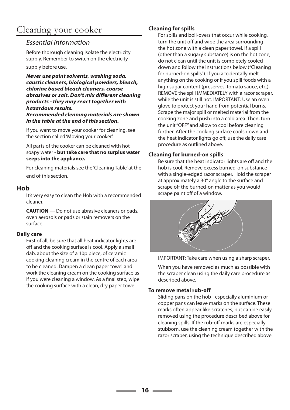 Cleaning your cooker | Rangemaster 90 CERAMIC U109650-02 User Manual | Page 16 / 36