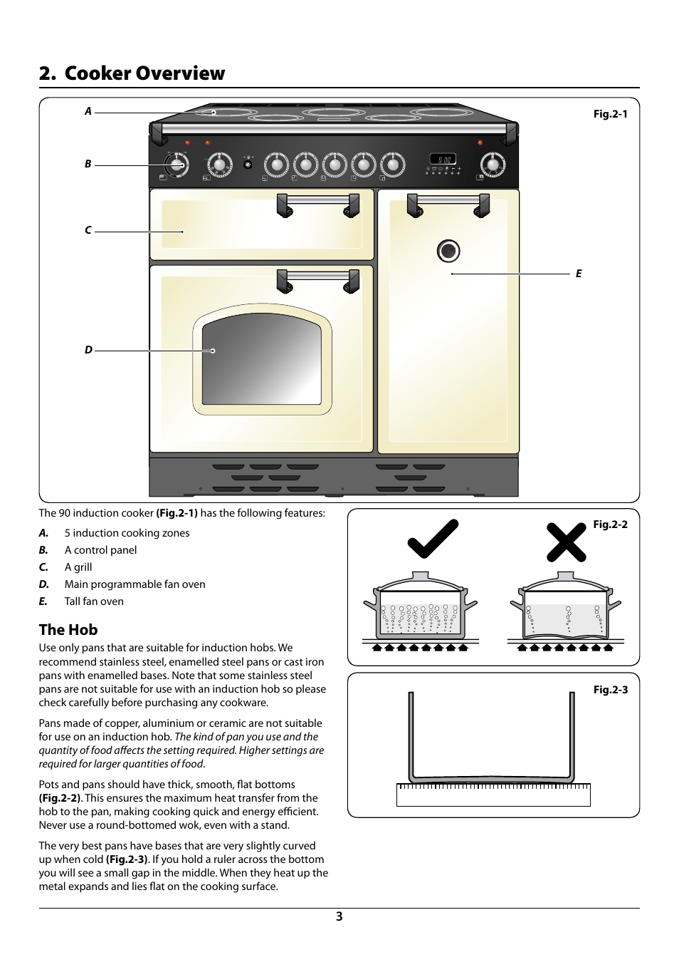 Cooker overview, The hob | Rangemaster 90 Induction Cooker U109976 - 02 User Manual | Page 5 / 32