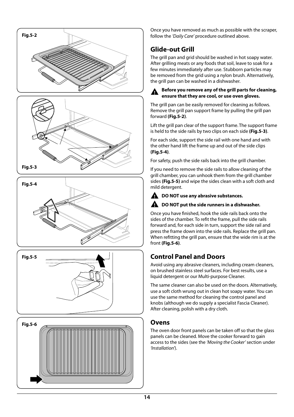 Glide-out grill, Control panel and doors, Ovens | Rangemaster 90 INDUCTION U109941 - 02 User Manual | Page 16 / 32