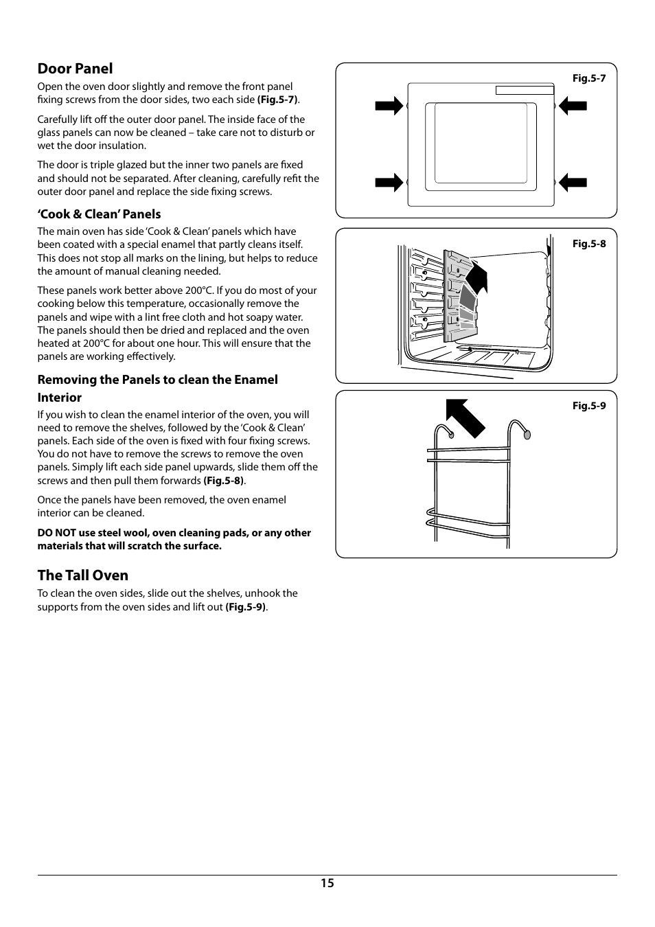 Door panel, The tall oven | Rangemaster 90 INDUCTION U109941 - 02 User Manual | Page 17 / 32