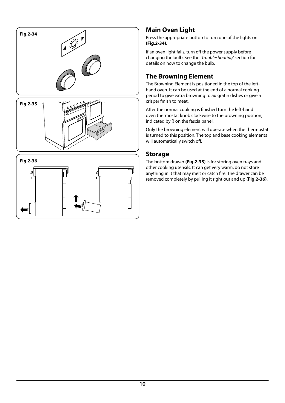 Main oven light, The browning element, Storage | Rangemaster Toledo 110 Induction Cooker U109948 - 04 User Manual | Page 12 / 32