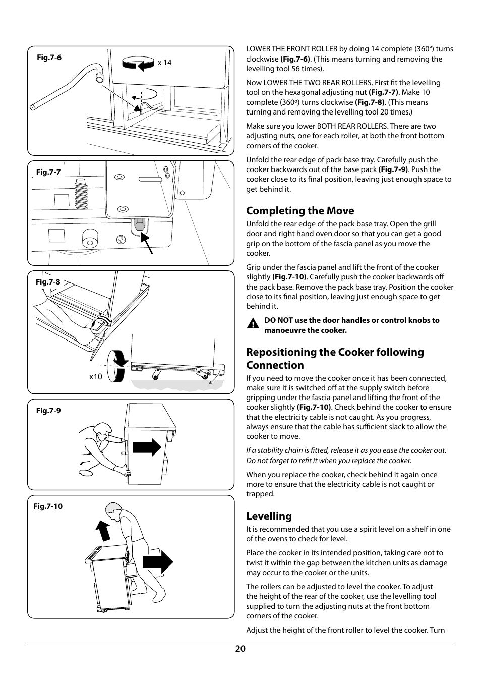 Completing the move, Repositioning the cooker following connection, Levelling | Rangemaster Toledo 110 Induction Cooker U109948 - 04 User Manual | Page 22 / 32