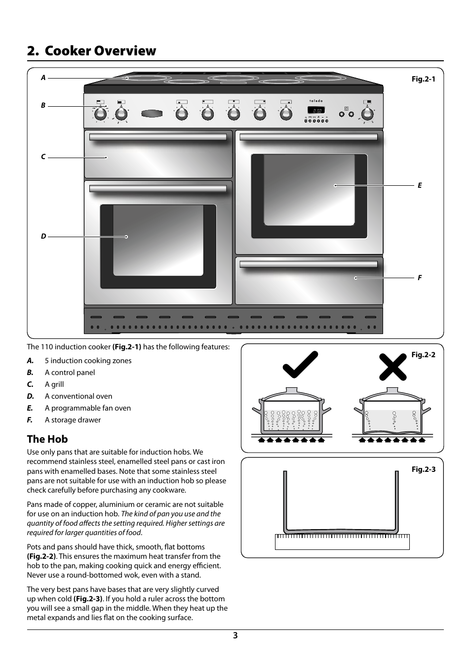 Cooker overview, The hob | Rangemaster Toledo 110 Induction Cooker U109948 - 04 User Manual | Page 5 / 32