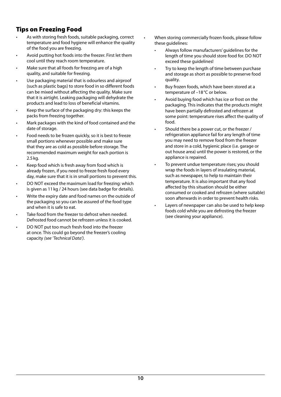 Tips on freezing food | Rangemaster Integrated Fridge-Freezer 70:30 U110122-01B User Manual | Page 12 / 24
