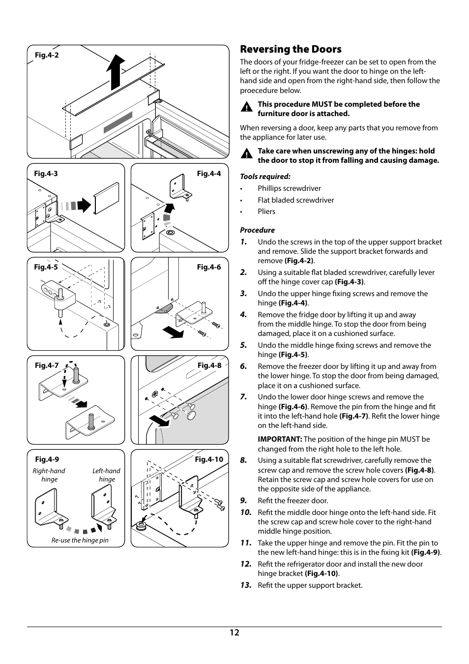 Reversing the doors | Rangemaster Integrated Fridge-Freezer 70:30 U110122-01B User Manual | Page 14 / 24