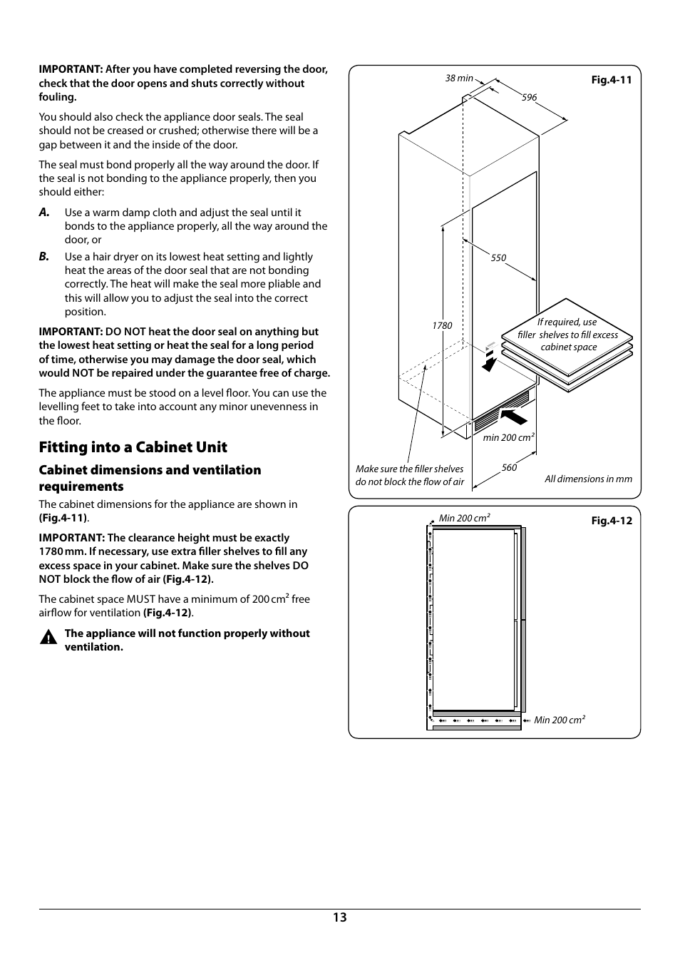 Fitting into a cabinet unit | Rangemaster Integrated Fridge-Freezer 70:30 U110122-01B User Manual | Page 15 / 24