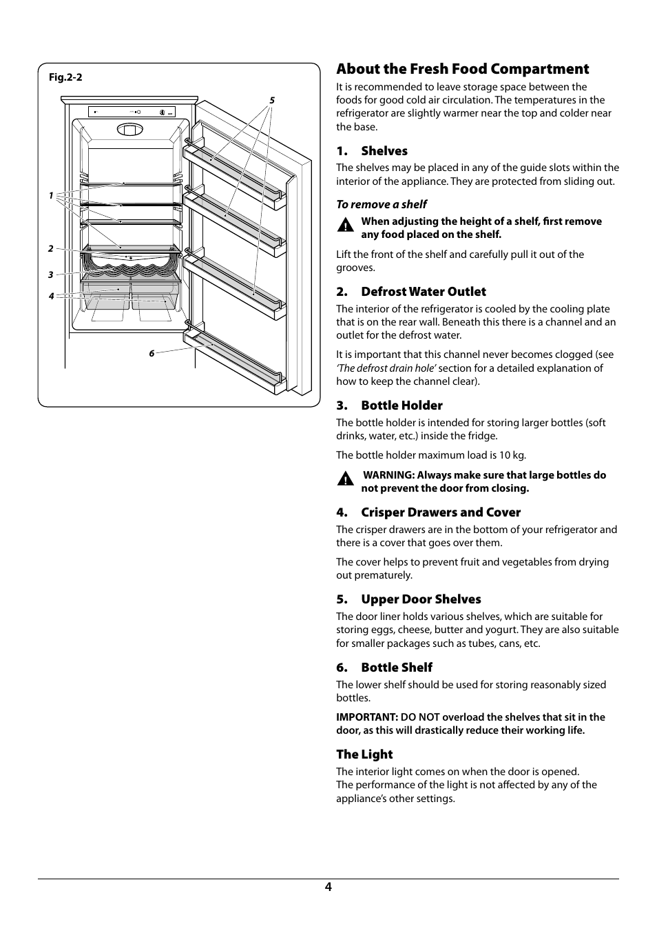 About the fresh food compartment | Rangemaster Integrated Fridge-Freezer 70:30 U110122-01B User Manual | Page 6 / 24