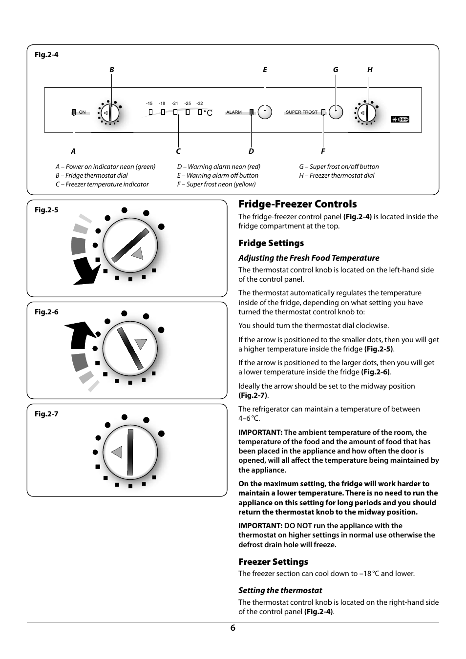 Fridge-freezer controls, Fridge settings, Freezer settings | Rangemaster Integrated Fridge-Freezer 70:30 U110122-01B User Manual | Page 8 / 24