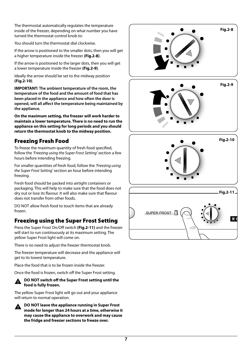 Freezing fresh food, Freezing using the super frost setting | Rangemaster Integrated Fridge-Freezer 70:30 U110122-01B User Manual | Page 9 / 24