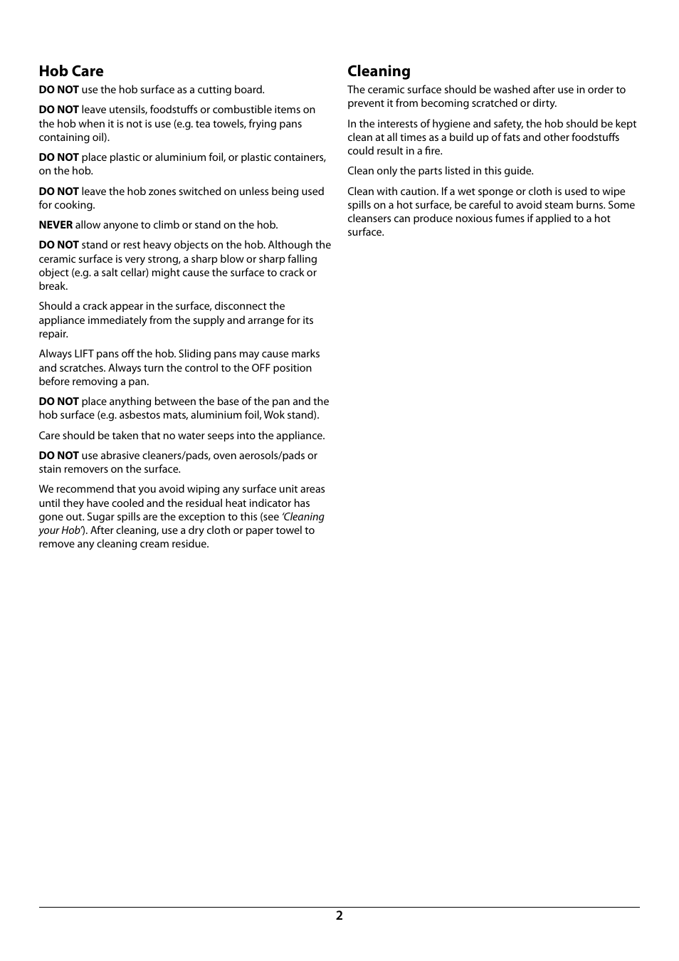 Hob care, Cleaning | Rangemaster RI77 User Manual | Page 4 / 20