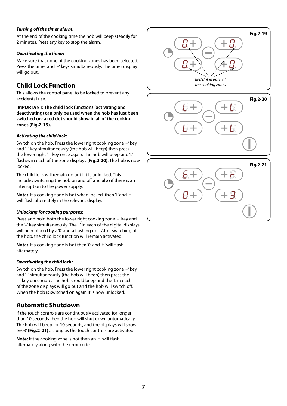 Child lock function, Automatic shutdown | Rangemaster RI77 User Manual | Page 9 / 20