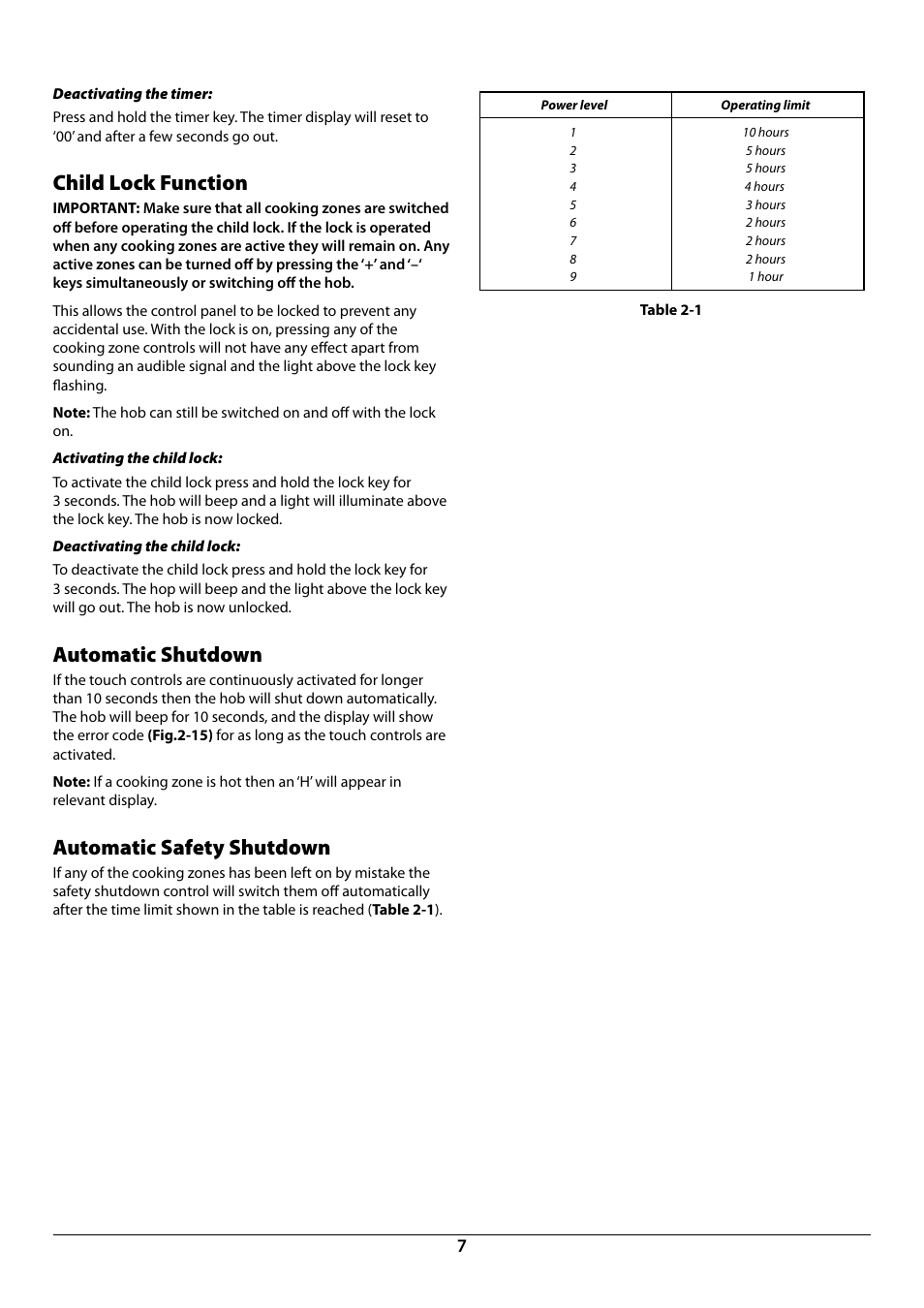 Child lock function, Automatic shutdown, Automatic safety shutdown | Rangemaster RC90 User Manual | Page 9 / 20