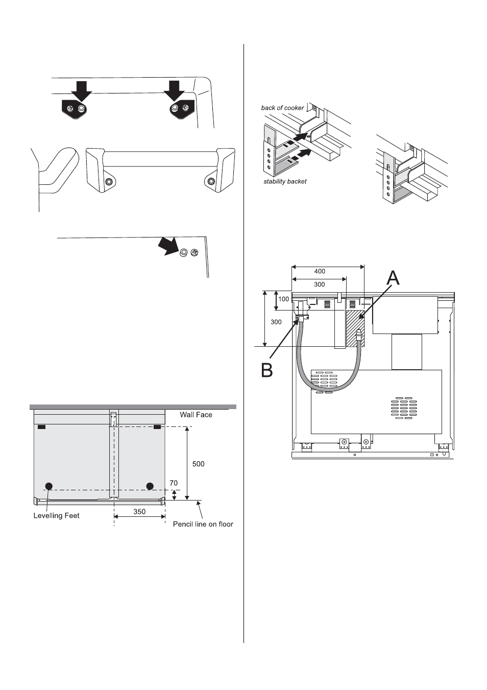 28 fit the handles, Fitting the splash back (optional), Fitting a stability bracket | Gas connection | Rangemaster 90 Gas User Manual | Page 28 / 40