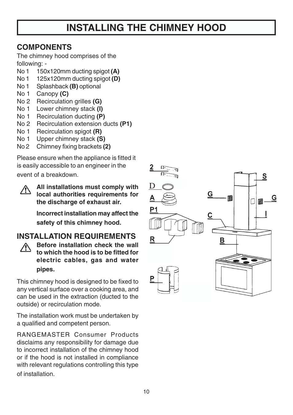 Installing the chimney hood | Rangemaster ELTSHDC110SG User Manual | Page 11 / 16