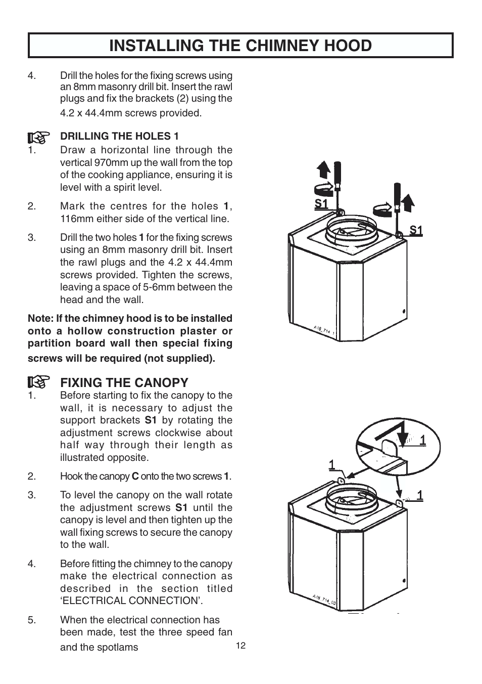 Installing the chimney hood, Fixing the canopy | Rangemaster ELTSHDC110SG User Manual | Page 13 / 16