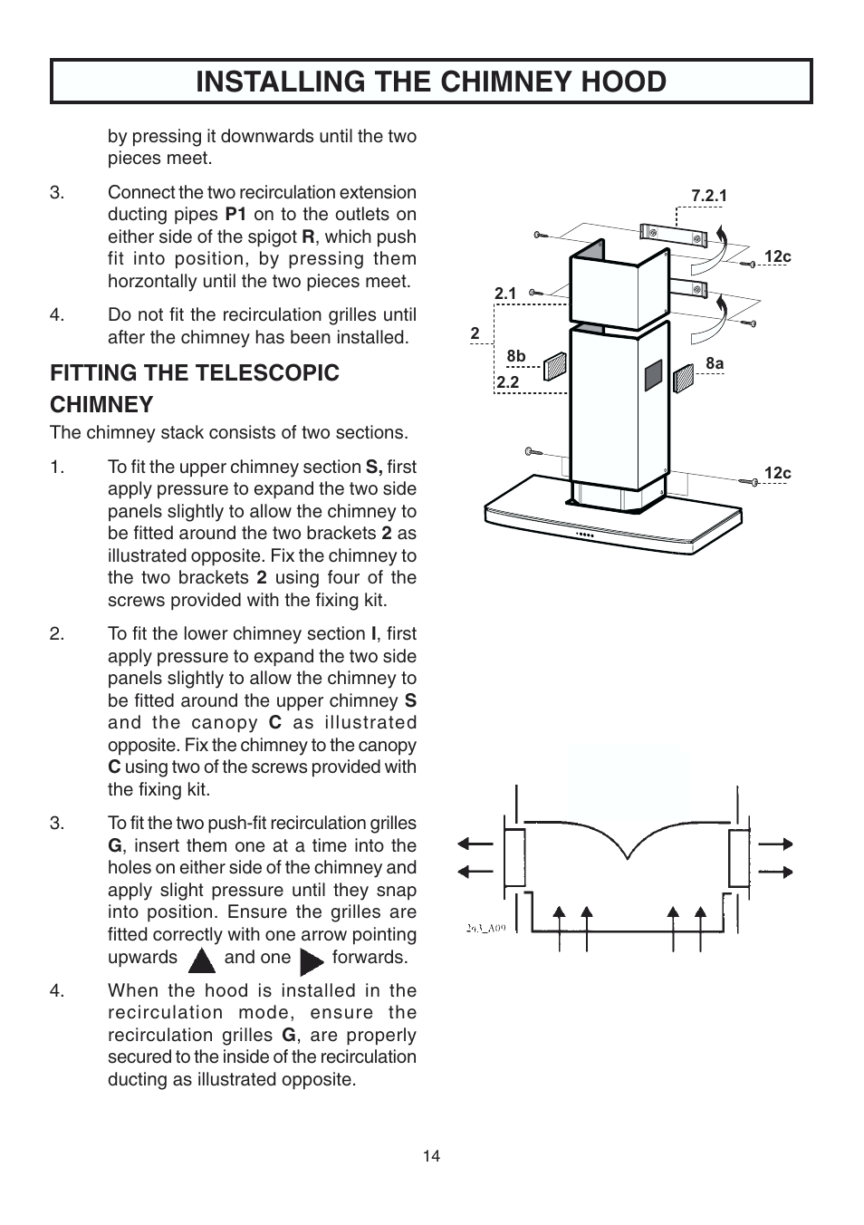 Installing the chimney hood, Fitting the telescopic chimney | Rangemaster ELTSHDC110SG User Manual | Page 15 / 16