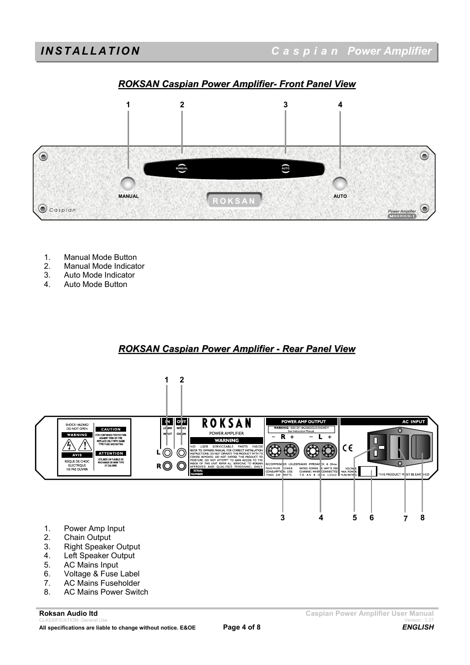 Power amplifier | Roksan Audio C a s p i a n Mseries-1 User Manual | Page 4 / 8
