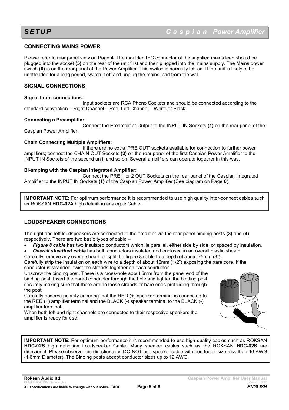 Power amplifier | Roksan Audio C a s p i a n Mseries-1 User Manual | Page 5 / 8