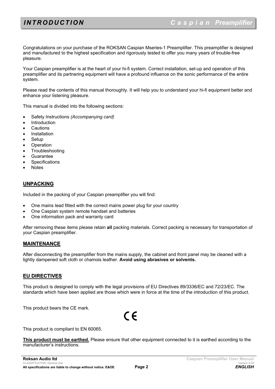 Preamplifier | Roksan Audio M series --1 User Manual | Page 2 / 9
