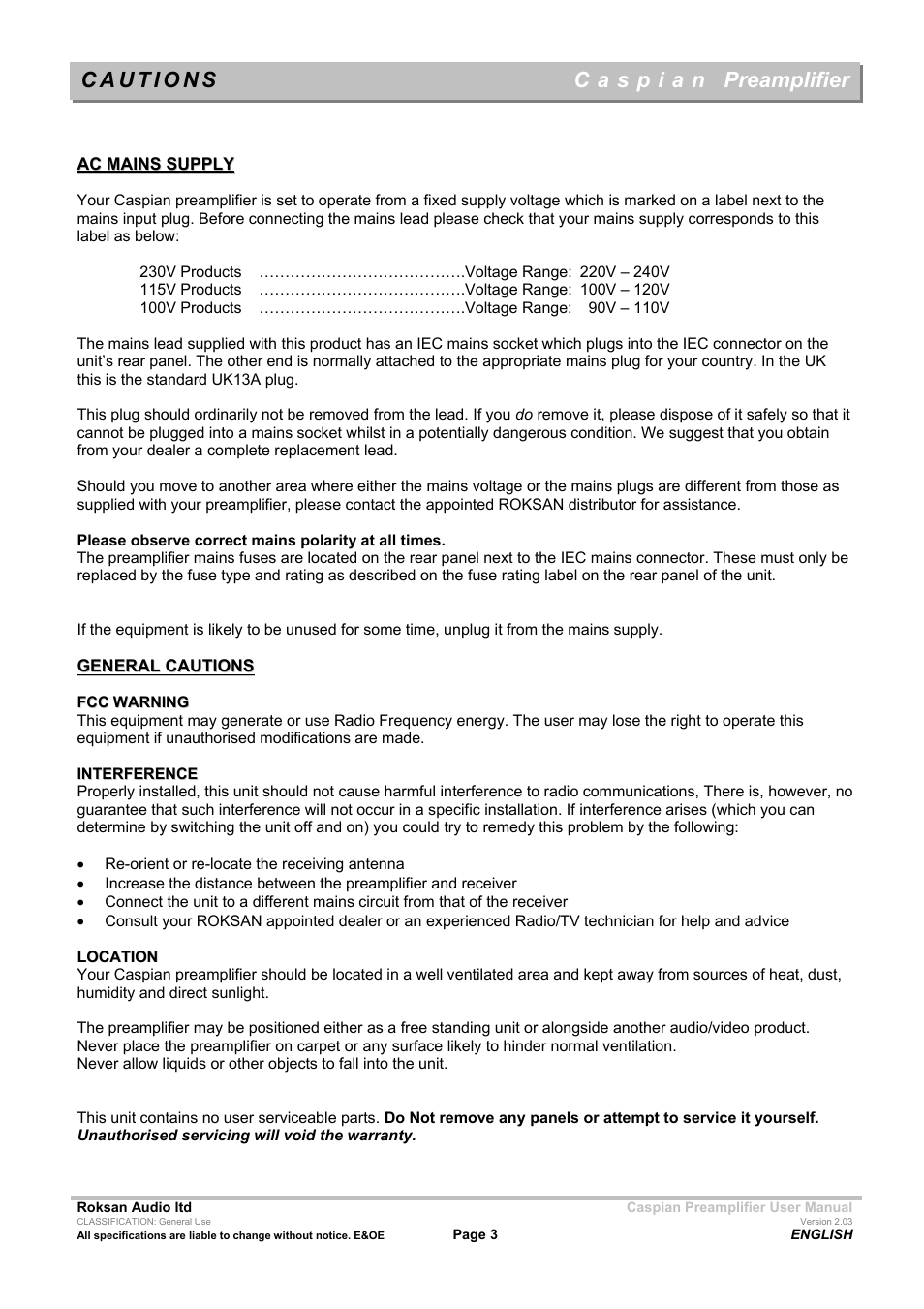 Preamplifier | Roksan Audio M series --1 User Manual | Page 3 / 9