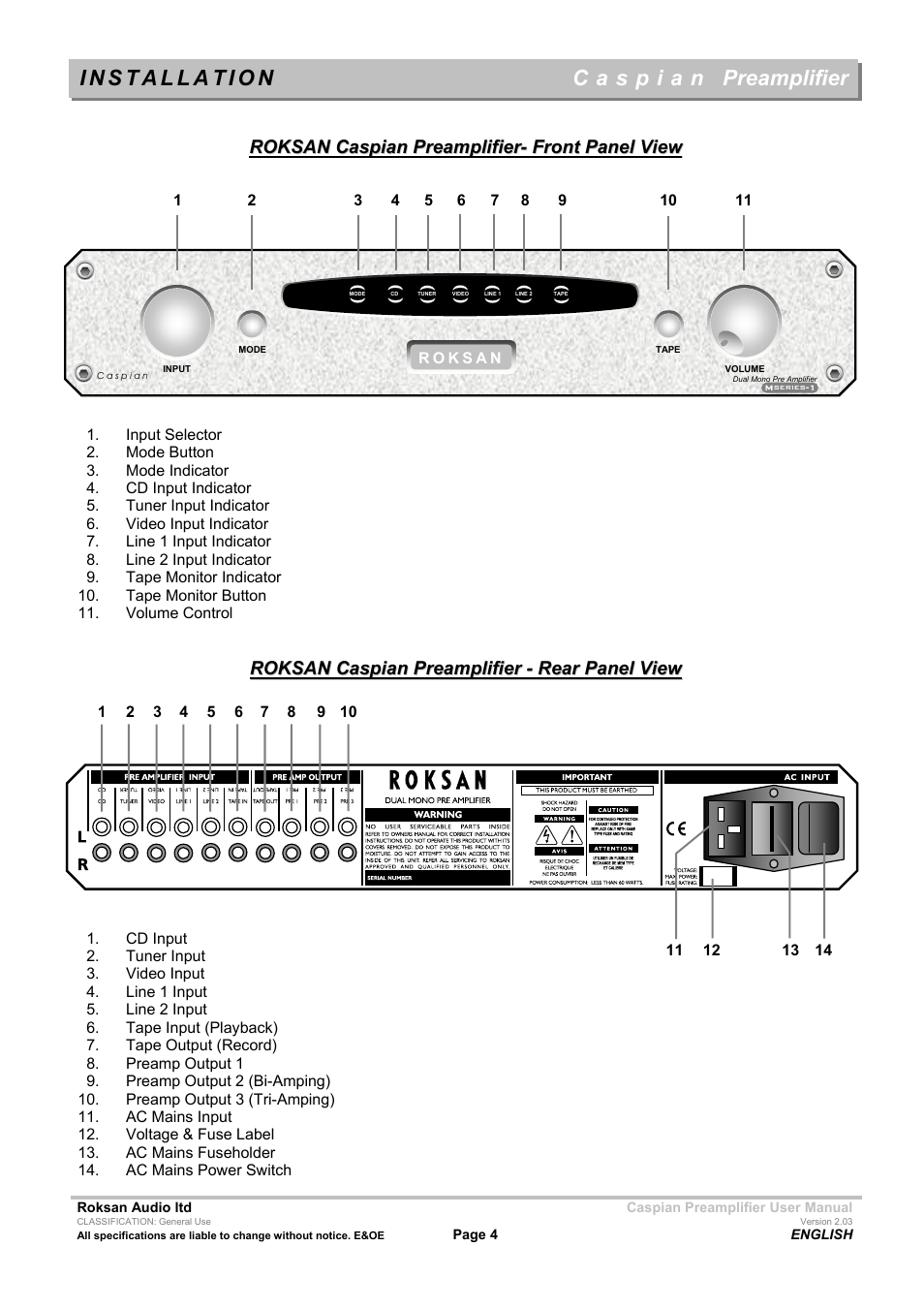 Preamplifier | Roksan Audio M series --1 User Manual | Page 4 / 9