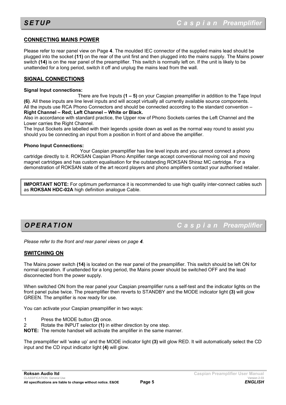 Preamplifier | Roksan Audio M series --1 User Manual | Page 5 / 9