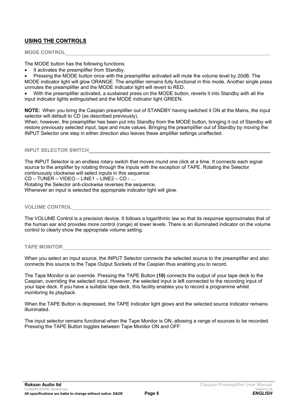 Roksan Audio M series --1 User Manual | Page 6 / 9