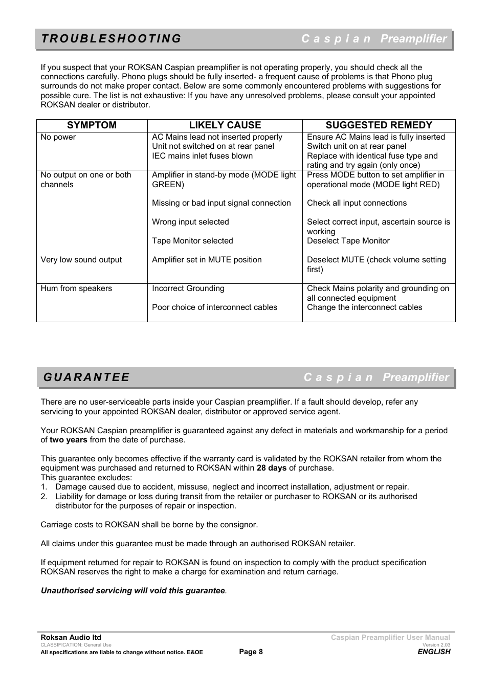 Preamplifier | Roksan Audio M series --1 User Manual | Page 8 / 9