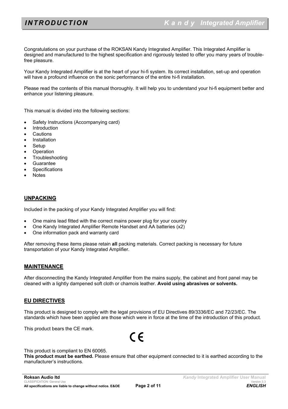 Integrated amplifier | Roksan Audio LIII User Manual | Page 2 / 11