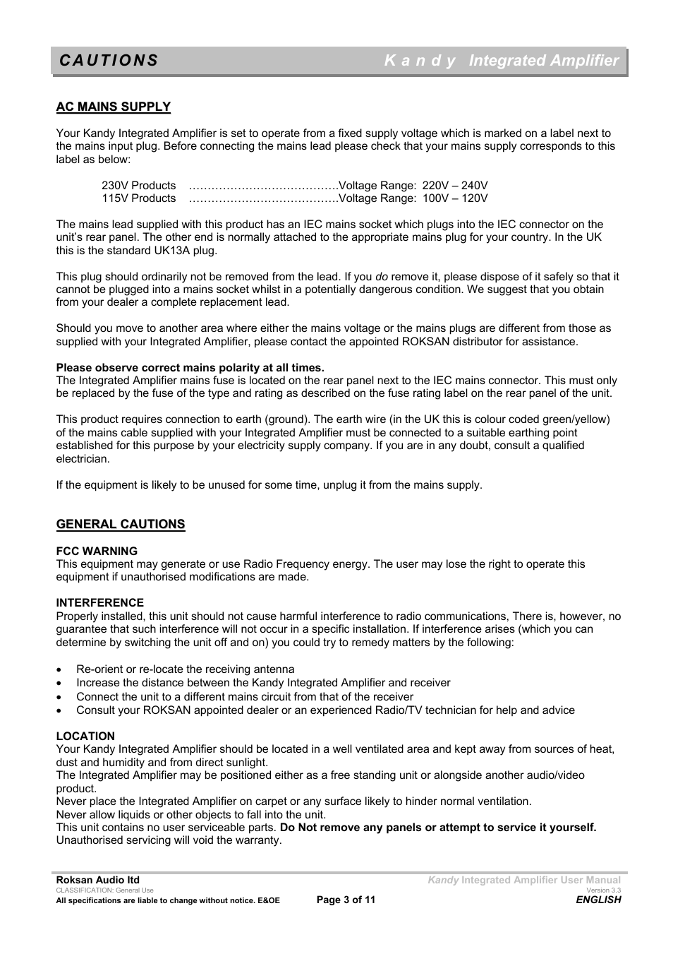 Integrated amplifier | Roksan Audio LIII User Manual | Page 3 / 11