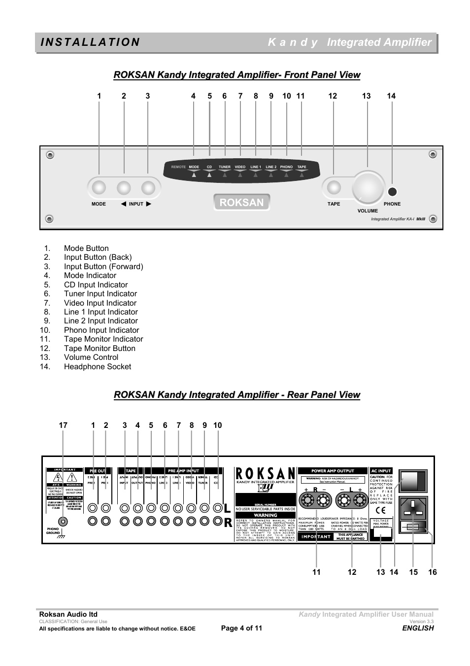 Integrated amplifier | Roksan Audio LIII User Manual | Page 4 / 11