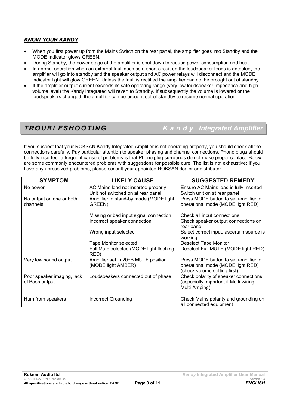 Integrated amplifier | Roksan Audio LIII User Manual | Page 9 / 11