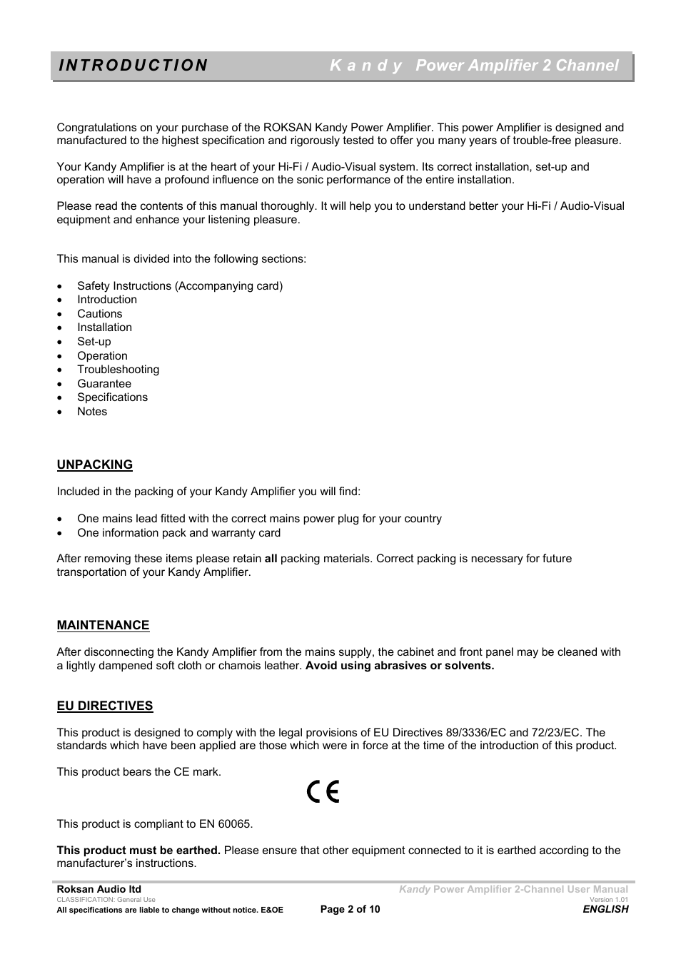 Power amplifier 2 channel | Roksan Audio Kandy L III User Manual | Page 2 / 10