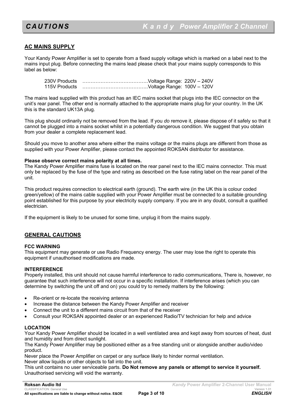Power amplifier 2 channel | Roksan Audio Kandy L III User Manual | Page 3 / 10