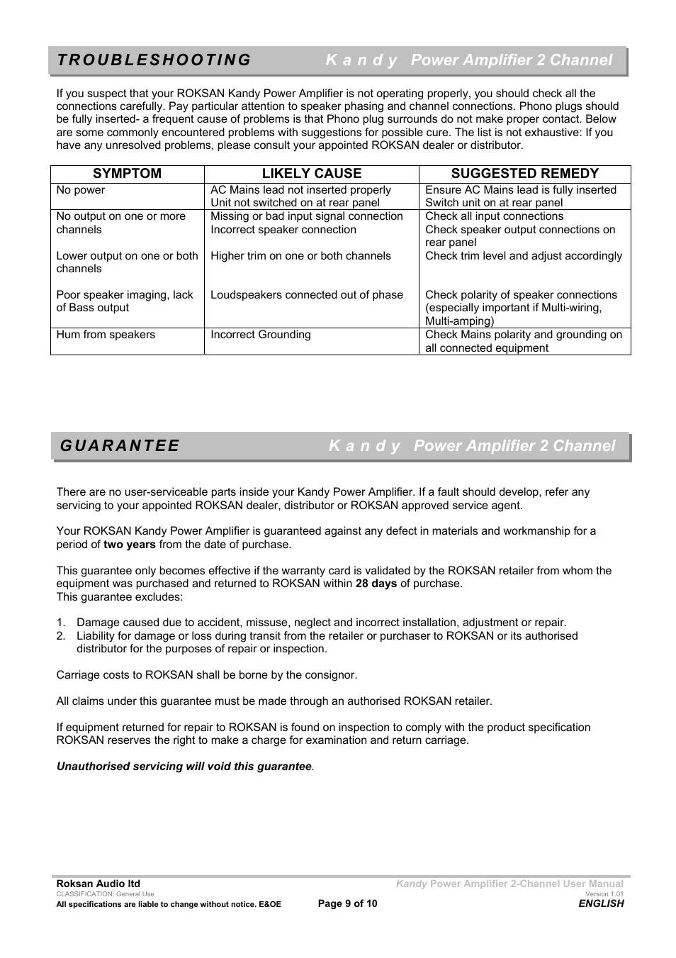 Power amplifier 2 channel | Roksan Audio Kandy L III User Manual | Page 9 / 10