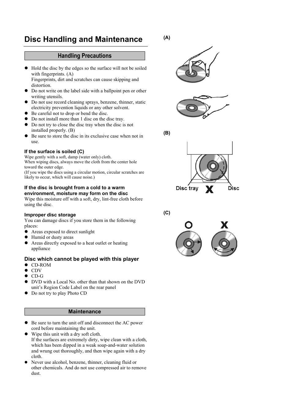 Disc handling and maintenance, Handling precautions | Roksan Audio Caspian User Manual | Page 20 / 22