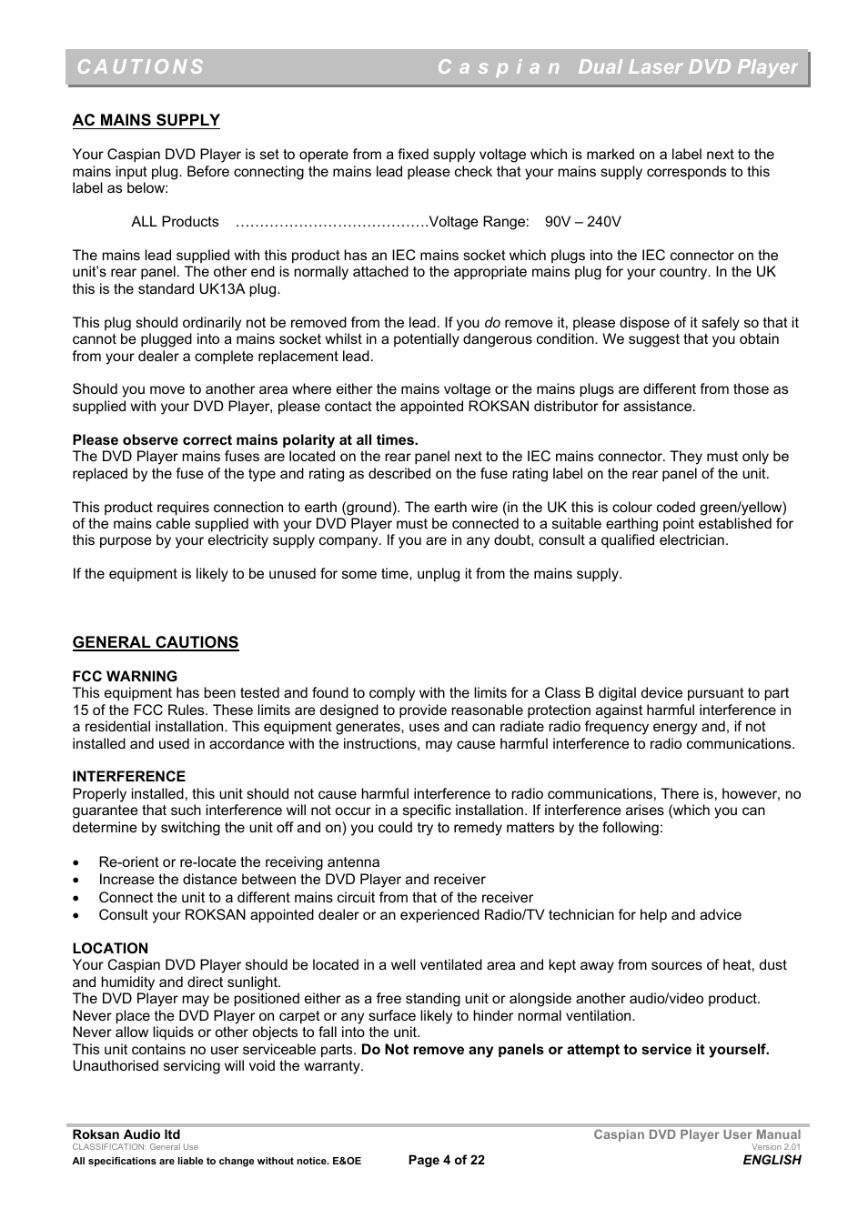 Dual laser dvd player | Roksan Audio Caspian User Manual | Page 4 / 22